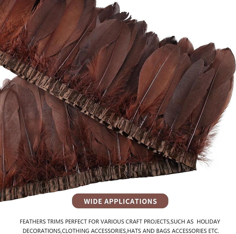 MAOFENG 2 Yards Natural Goose Feathers Trim Sewing Fringe Fashion Dress Sewing 6-8inch for DIY Handicrafts Costumes Decoration,Coffee - Image 4
